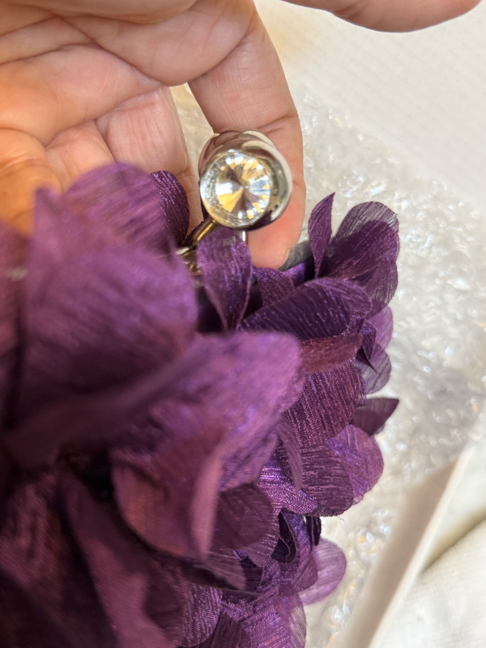 Elegant Purple Floral Appliqué Evening Clutch with Chain Handle - Picture 4 of 13